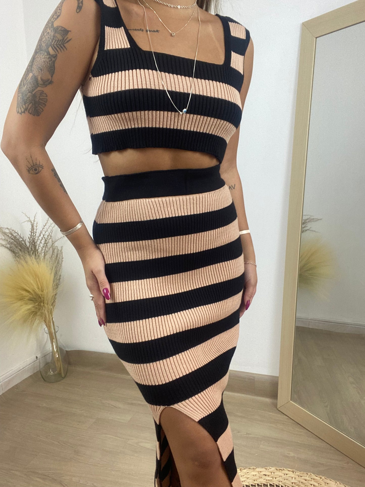 Conjunto tricô listrado