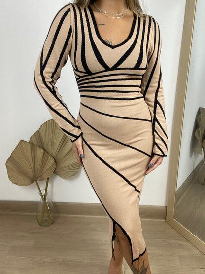 Vestido Mid Listras Manga