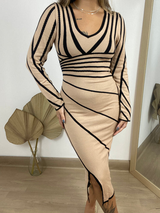 Vestido Mid Listras Manga