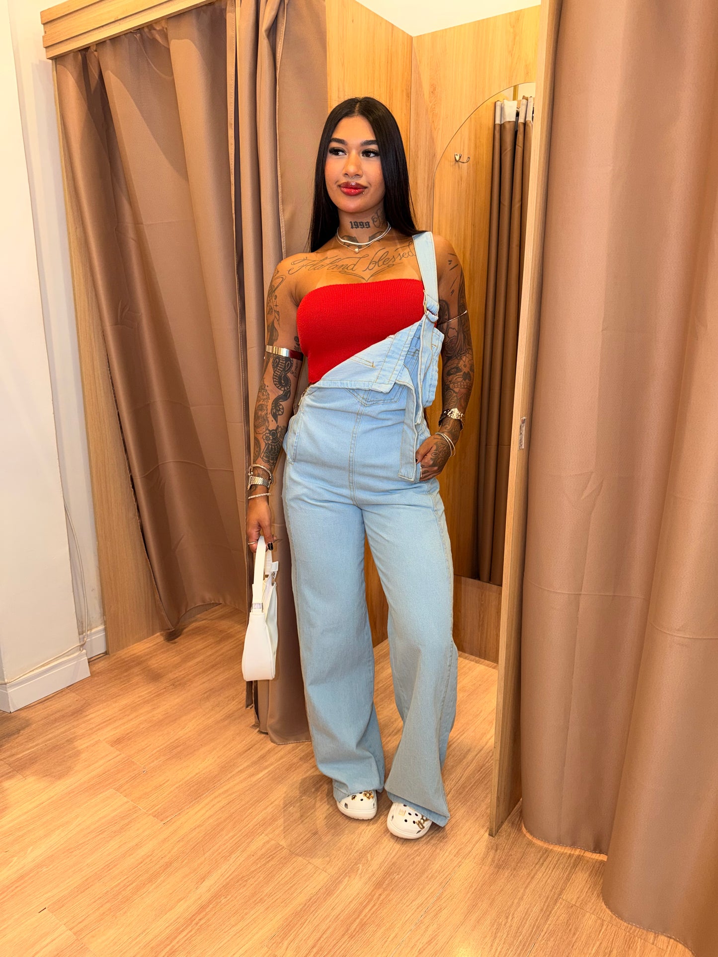 Jardineira jeans Pantalona