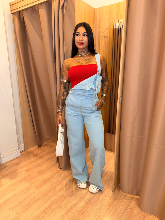 Jardineira jeans Pantalona