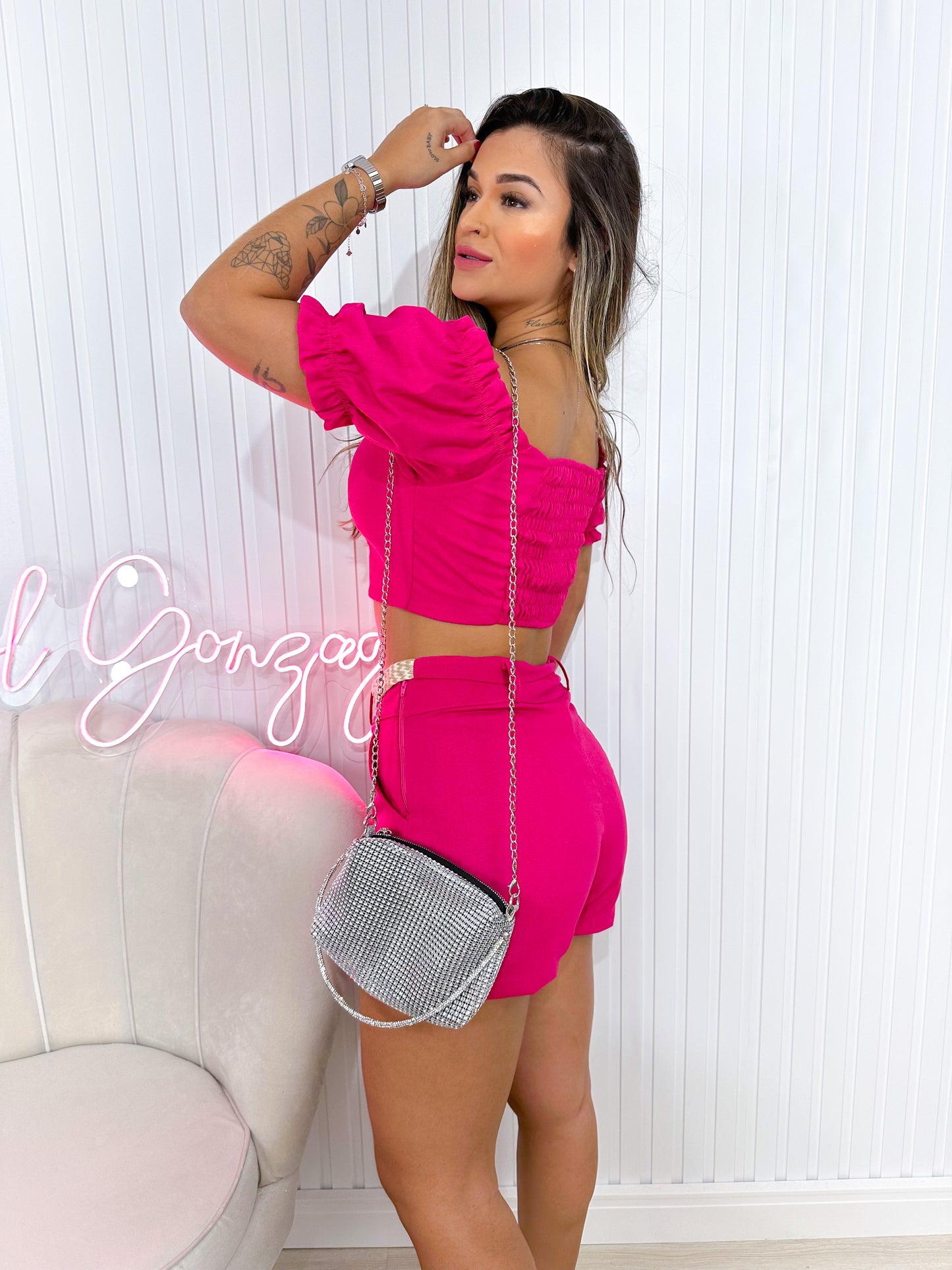 Conjunto De Linho Short Saia